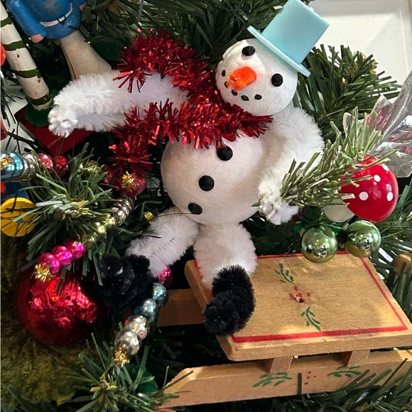 Vintage Repurposed Festive Holiday Wreath with Red Accents - Picture 6 of 10